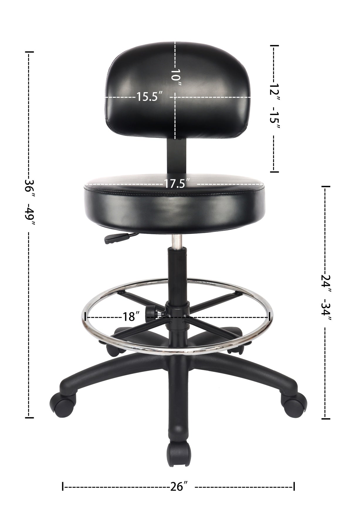 PRS-11018: TALL TABLE (24"-34" Seat Height) Adjustable Round Stool With Back and Footring