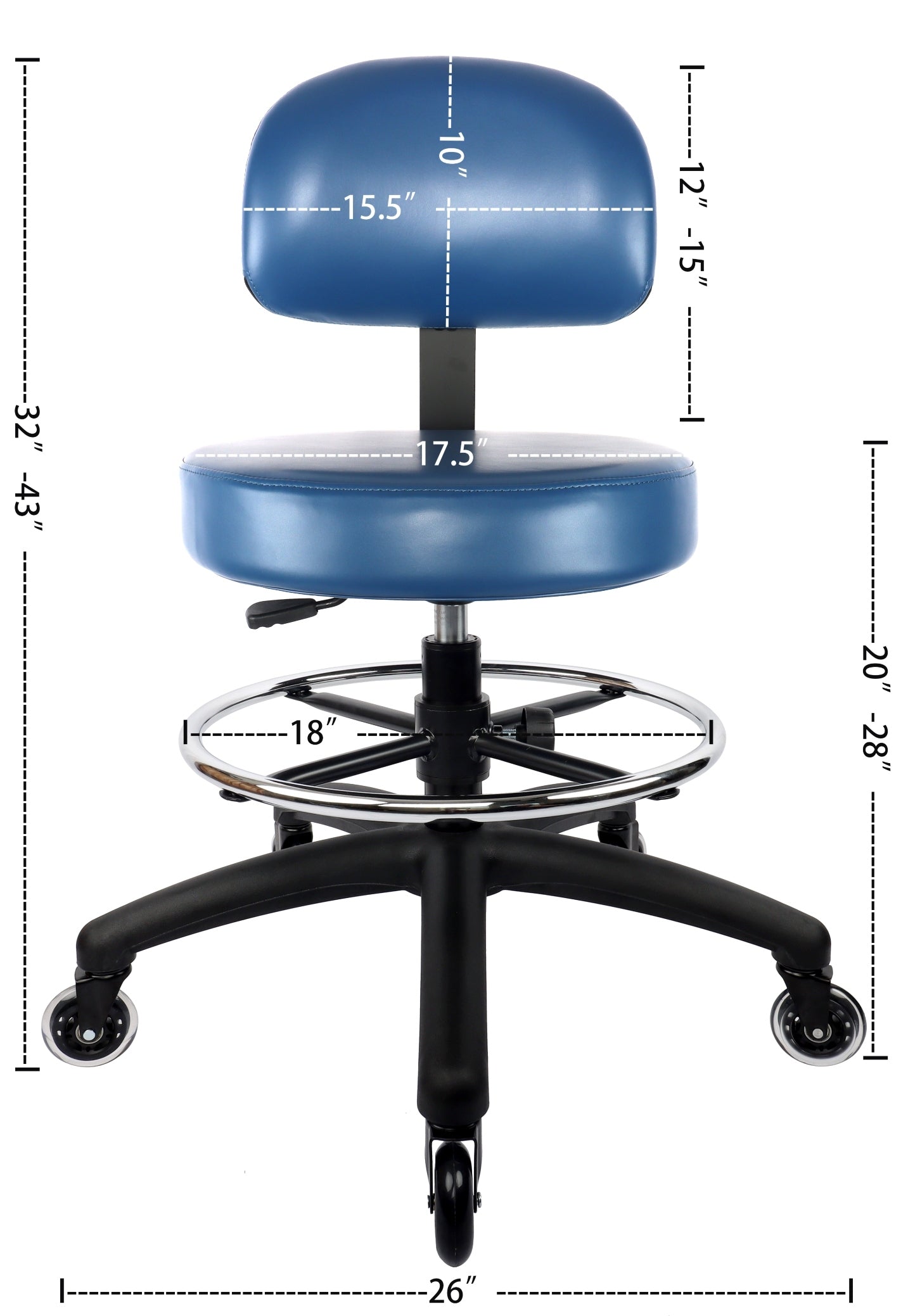 PRS-10818: MEDIUM TABLE (19"-27" Seat Height) Adjustable Round Stool With Back and Footring