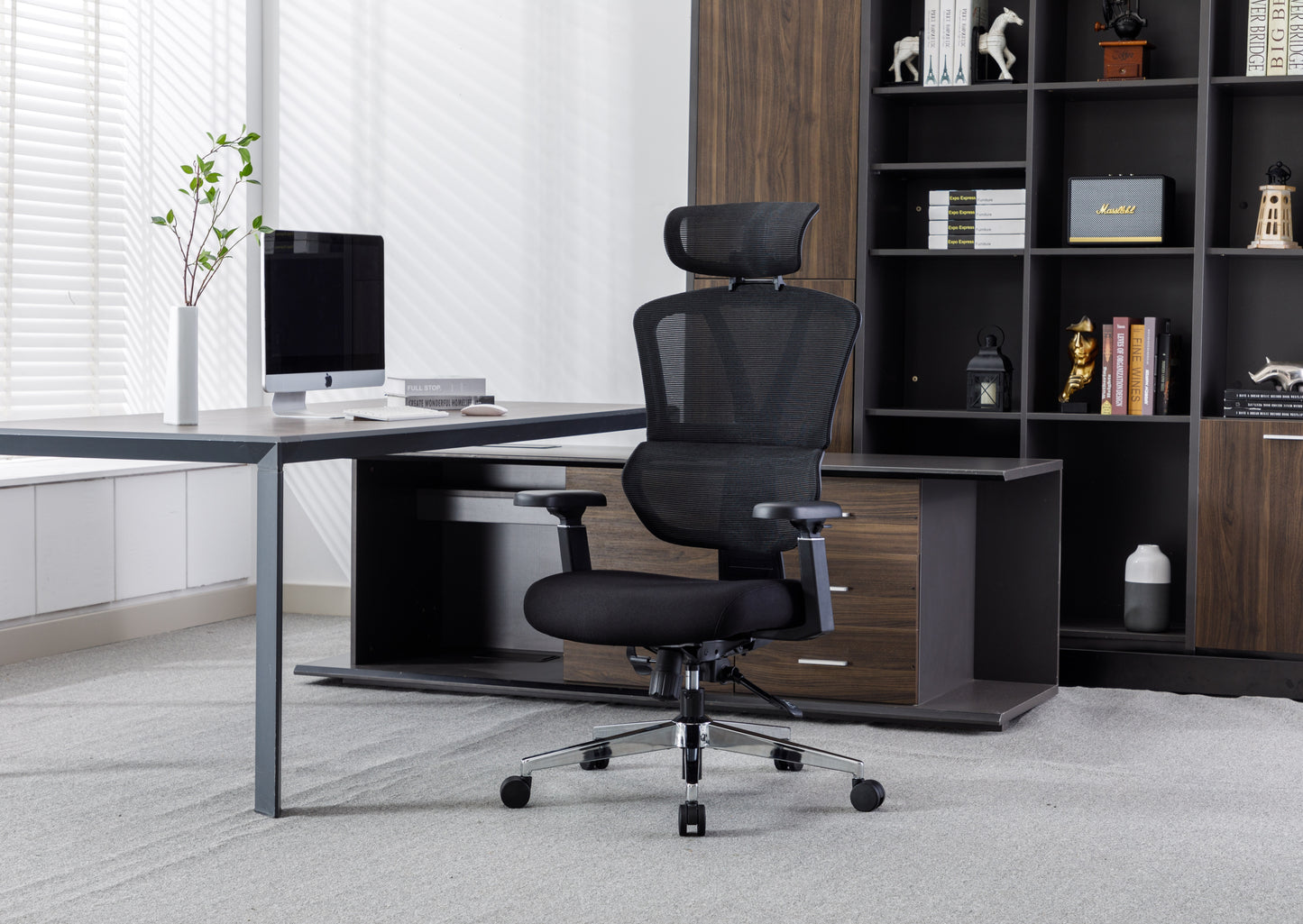 CMHY-003N Ergonomic High Back Mesh Office Chair, 3D Armrest, Adjustable Headrest, Variable Tilt - Standard Nylon Casters