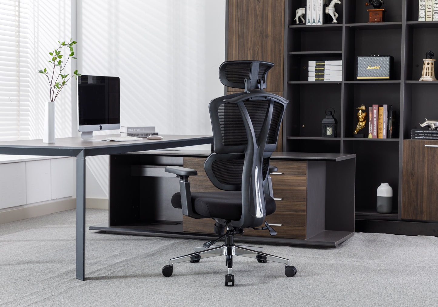 CMHY-003N Ergonomic High Back Mesh Office Chair, 3D Armrest, Adjustable Headrest, Variable Tilt - Standard Nylon Casters