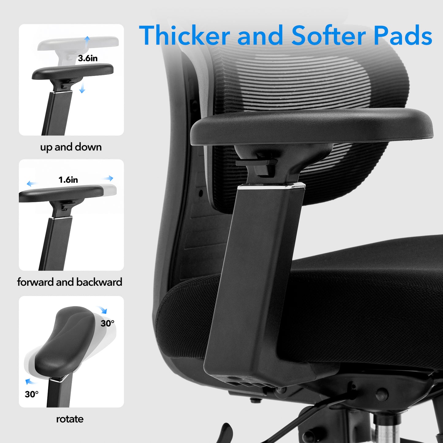 CMHY-003N Ergonomic High Back Mesh Office Chair, 3D Armrest, Adjustable Headrest, Variable Tilt - Standard Nylon Casters