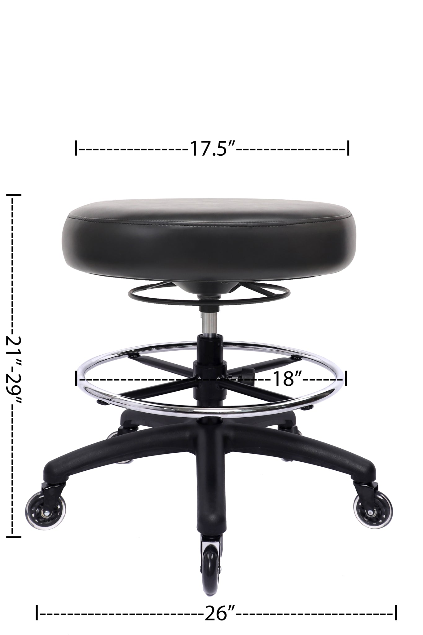 PRS-R0818: MEDIUM TABLE (20"-28" Seat Height) 360 Degree Adjustable Round Stool-With Footring