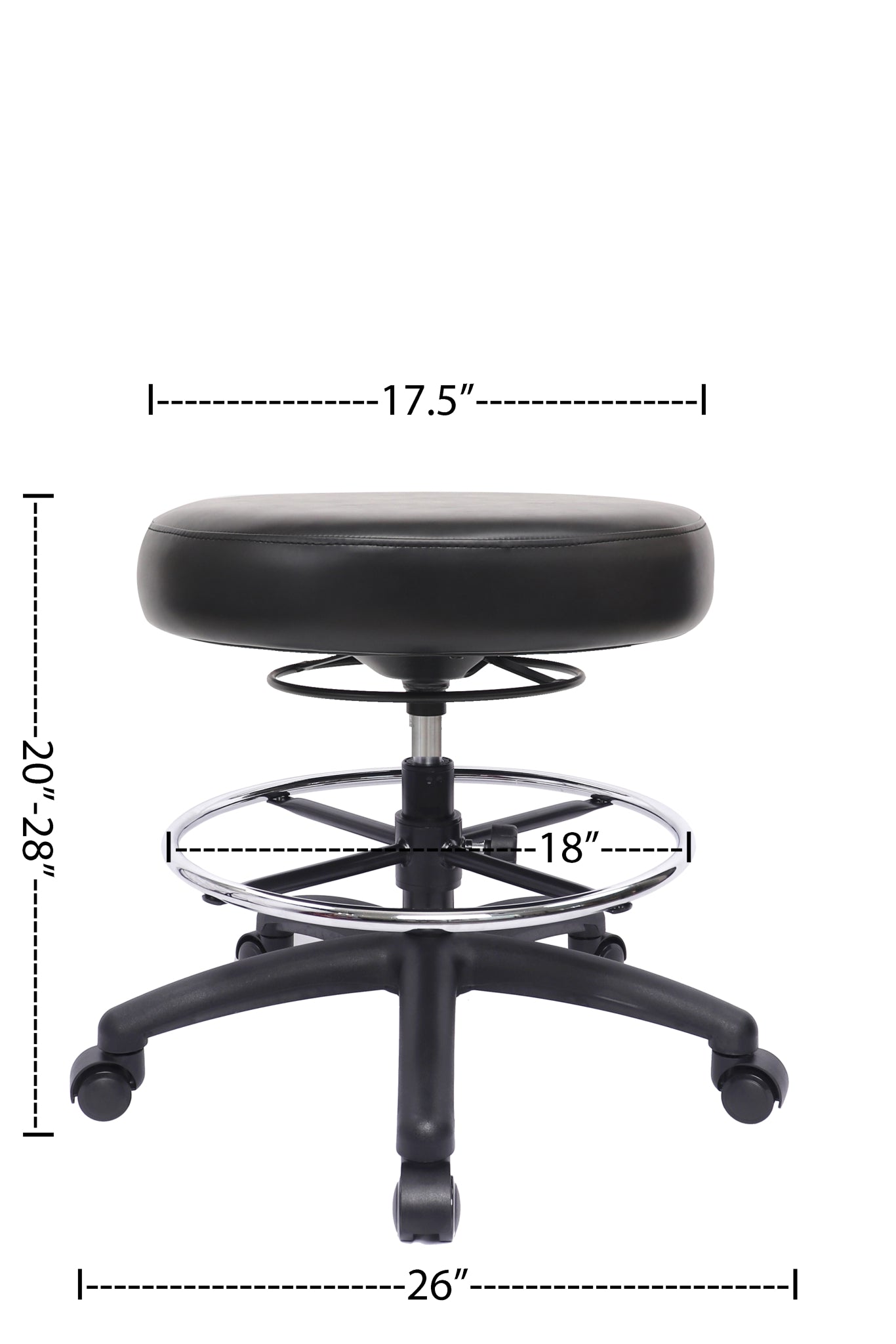 PRS-R0818: MEDIUM TABLE (20"-28" Seat Height) 360 Degree Adjustable Round Stool-With Footring