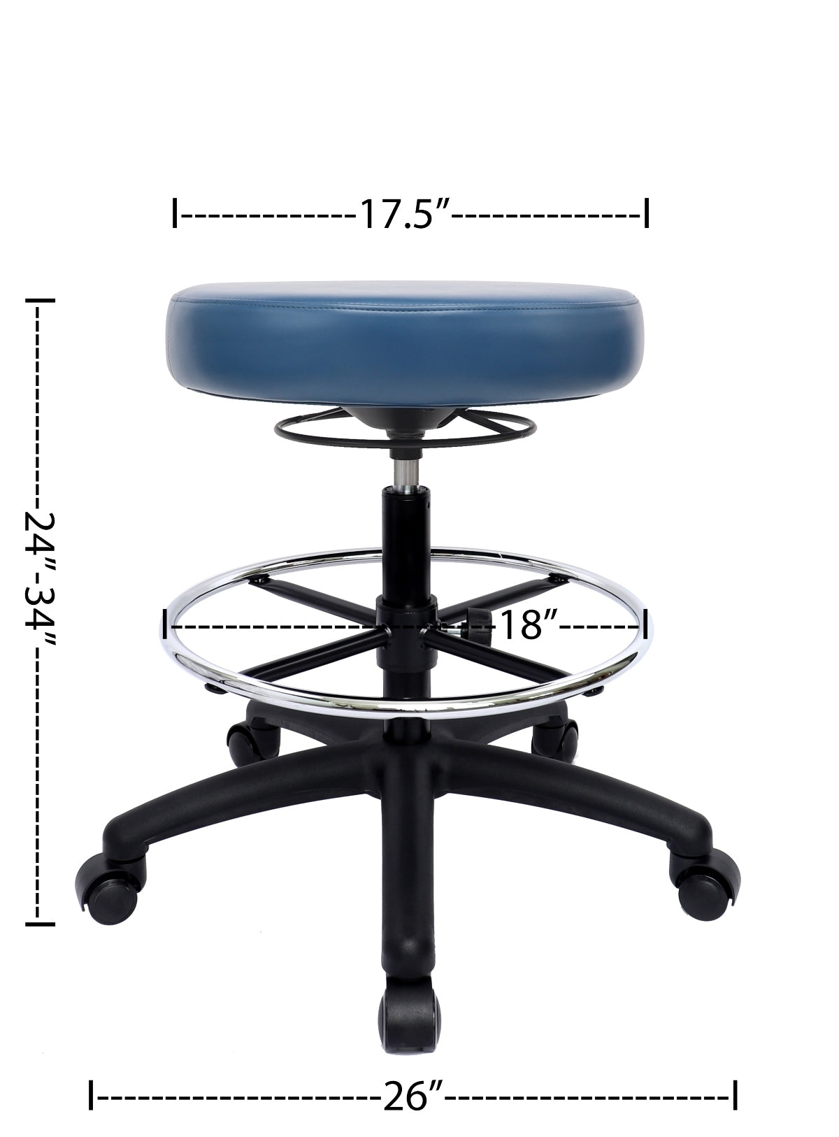 PRS-R1018: TALL TABLE (24"-34" Seat Height) 360 Degree Adjustable Round Stool-With Footring
