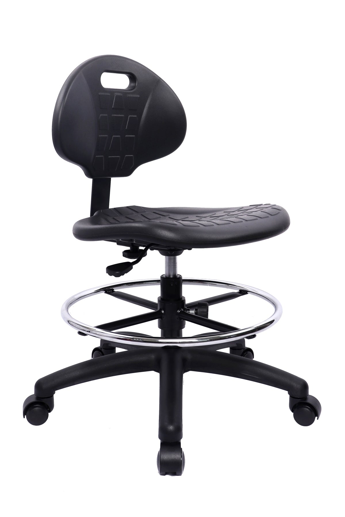 BenchPro Urethane Polyurethane Stool Chair with 18 in. Adjustable Footring Nylon Base & 21 to 31 in. Height Adjustment Black
