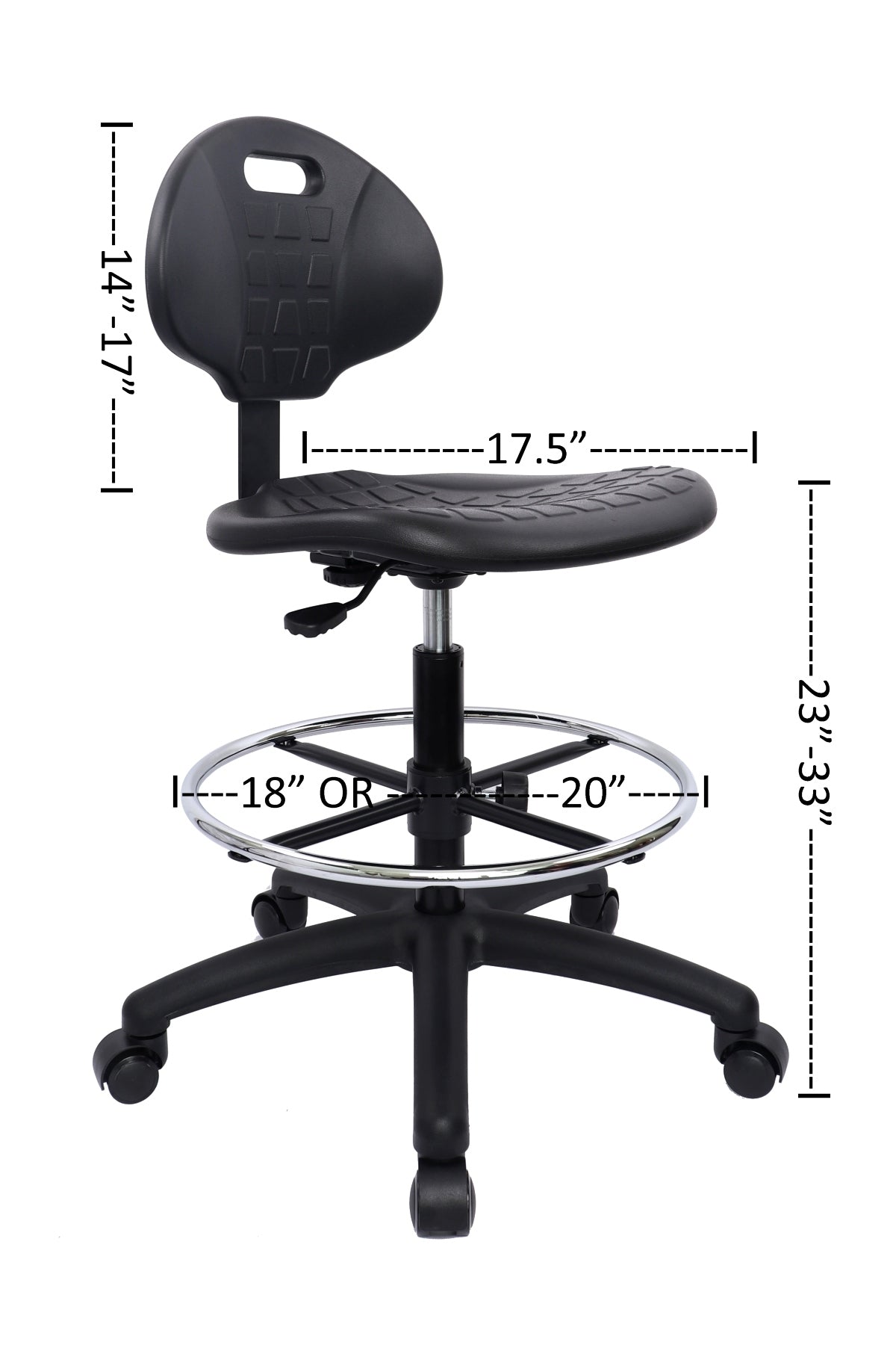 CMPU-HD-11020: TALL TABLE (23"-33" Seat Height) Deluxe Polyurethane Drafting Stool with Heavy Duty Footring