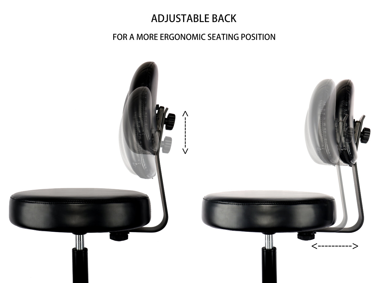 PRS-10818: MEDIUM TABLE (19"-27" Seat Height) Adjustable Round Stool With Back and Footring